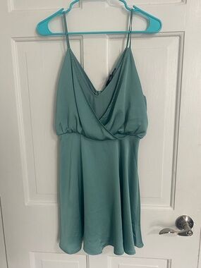 Forever 21 Teal Satin V-Neck Mini Slip Dress